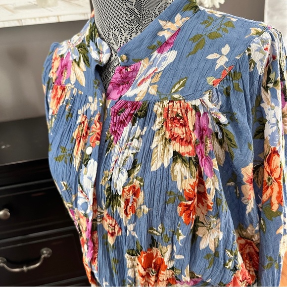 RACHEL Rachel Roy Floral Blouse - Blue and Multicolor Tie Blouse Size L - Picture 3 of 15
